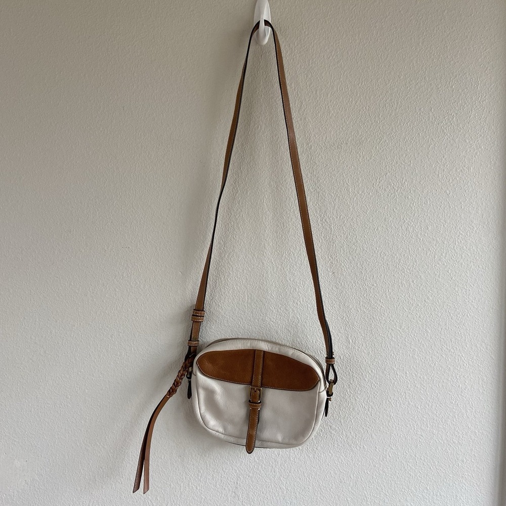 Fossil Kendall Leather‎ Crossbody Small Bag Purse Two Tone Brown Cream